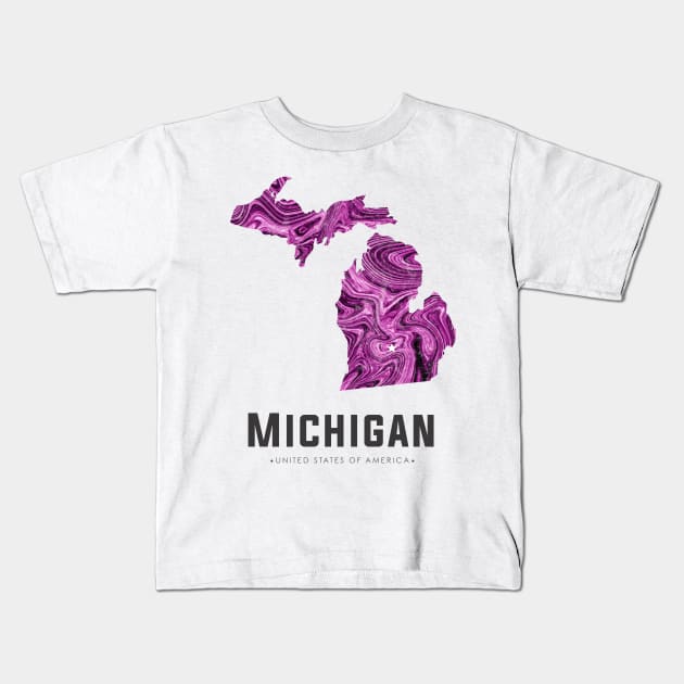 Michigan state map abstract pink Kids T-Shirt by StudioGrafiikka